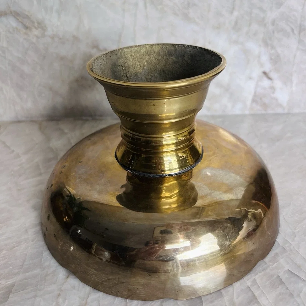 Solid Brass Pedestal Bowl Compote – Wide Shallow Dish on Turned Base 7.5